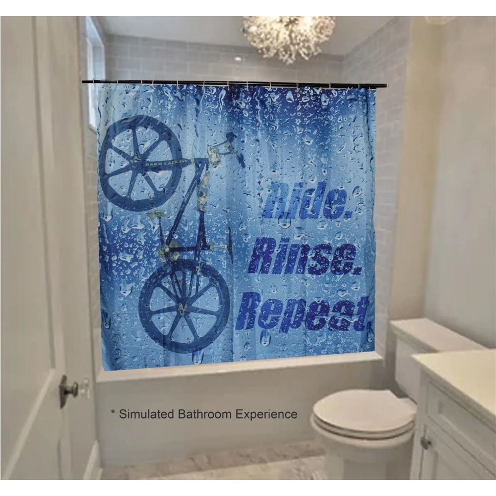 BMX bicycle custom “Ride, Rinse, Repeat!” 70”X70” polyester Shower curtain